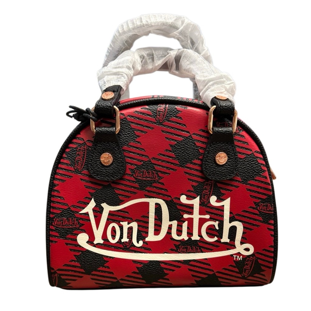 Von Dutch Mini Bowling Dome Satchel Handbag – Red & Black – NWT